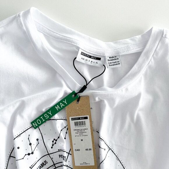 Noisy May // Zodiac 2/4 Sleeve Tee | Bright White // Size Medium // BNWT - Picture 5 of 8